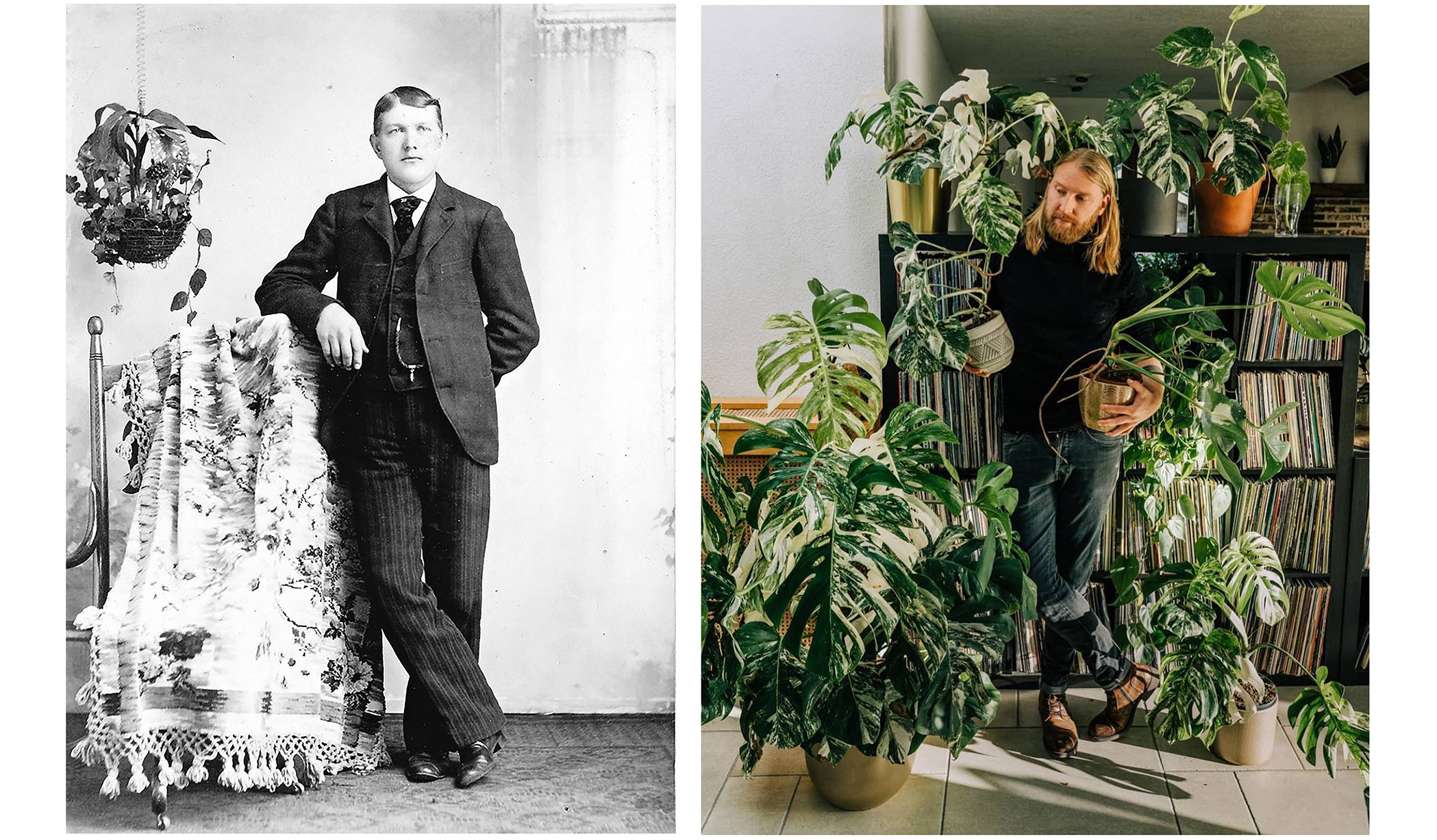 links: Unbekannte Person. Schweden. Circa 1910   rechts:  Familienporträt #MonsteraMonday von @kristofcales auf @urbanjunglebloggers. 2021